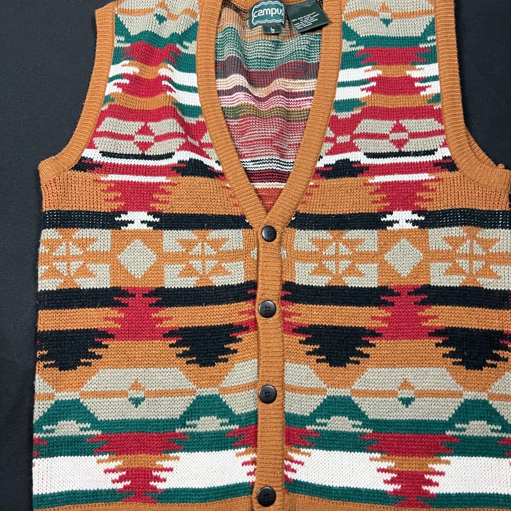 Vintage Campus Tribal Knit Sweater Vest - Multicolor